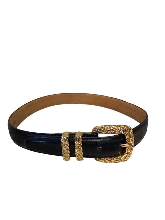 Brighton Accessories - Brighton Black Leather Belt Gold Braided Buckle Size S Classic Statement Belt